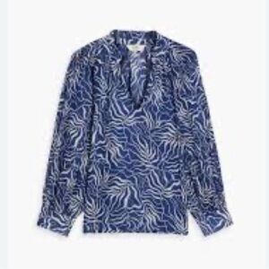 Joie Stow Printed Blouse Cobalt Blue White Cotton Lightweight size small